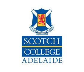 Scotch College Adelaide school logo in blue and white with lion emblem