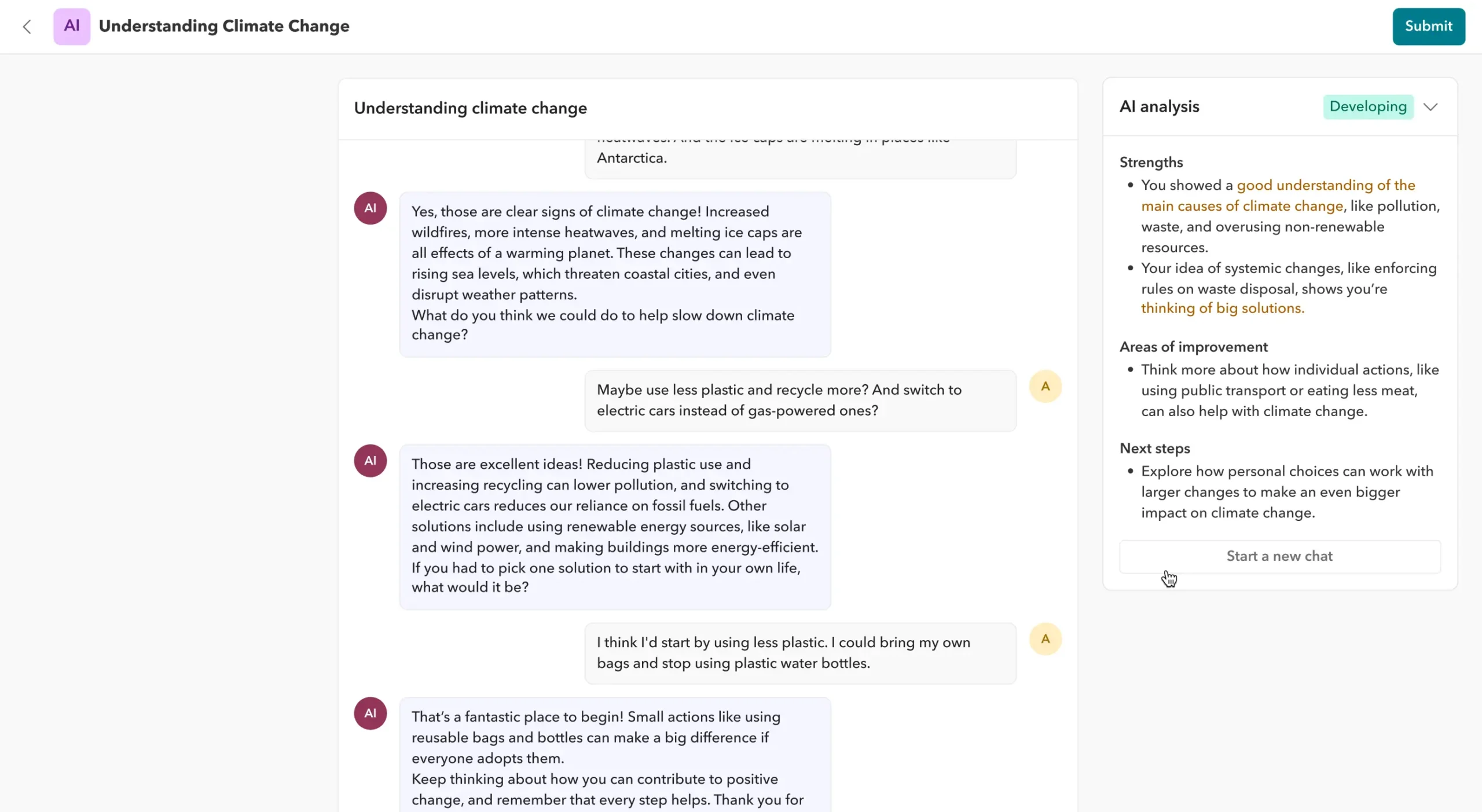 The tutor works 1:1 with each student, adjusting its feedback to their pace and interests in real time